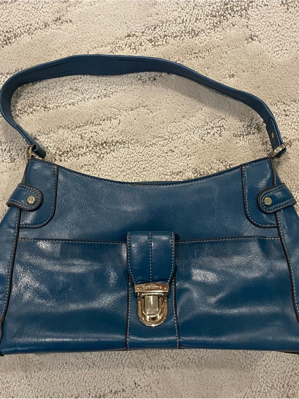 Blue Liz Claiborne Vegan Leather  Shoulder Bag with Front Lock